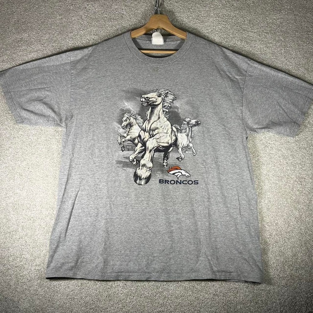 Vintage 2000s Denver Broncos nfl football horse graphic grey t-shirt Size XL